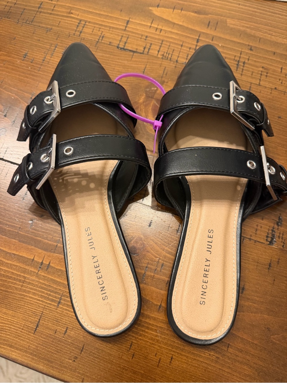 Sincerly Jules Black Buckled Pointed-Toe Mule size 7